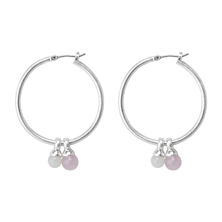 sence copenhagen Essentials Be A Star earrings with Aquamarine and Rose Quartz matt silver plated - 3.5 CM