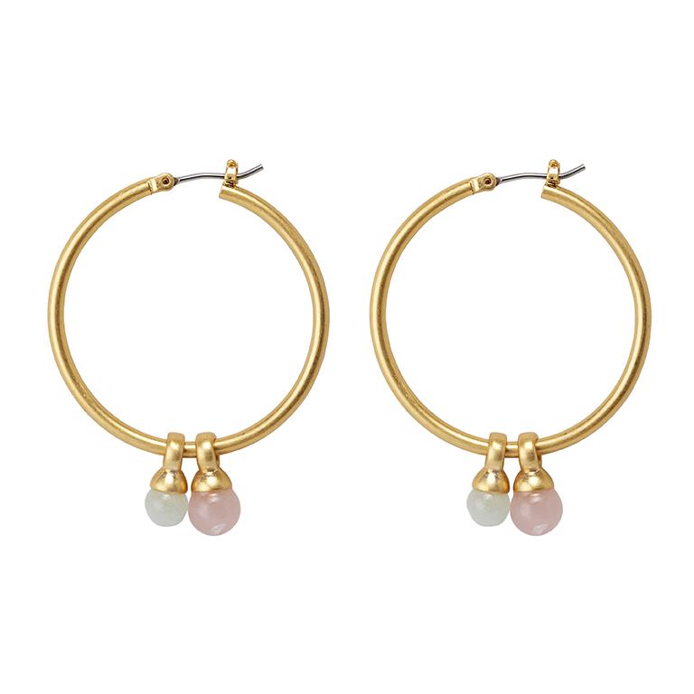 sence copenhagen Essentials Be A Star earrings with Aquamarine and Rose Quartz matt gold plated - 3.5 CM