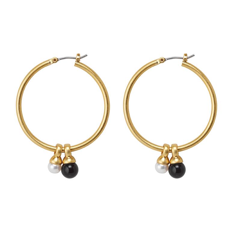 sence copenhagen Essentials Be A Star earrings with Pearl and black Agate matt gold plated - 3.5 CM