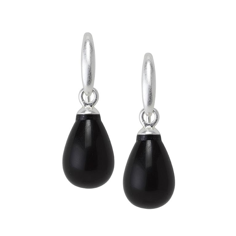 sence copenhagen Essentials Drop earrings Black Agate matt silver plated