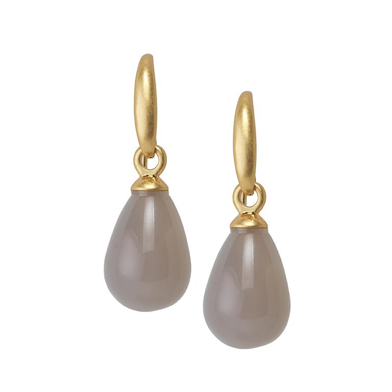Sence Copenhagen Essentials Drop Earrings With Grey Agate Matt Gold Plated
