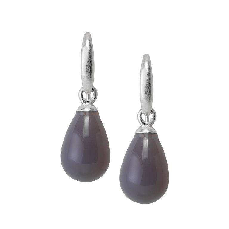 Sence Copenhagen Essentials Drop Earrings With Grey Agate Matt Silver Plated