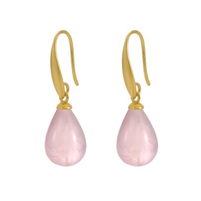 Sence Copenhagen Essentials Drop Earrings With Rose Quartz Matt Gold Plated