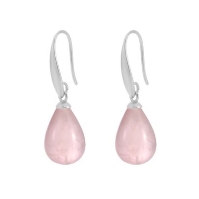 Sence Copenhagen Essentials Drop Earrings With Rose Quartz Matt Silver Plated