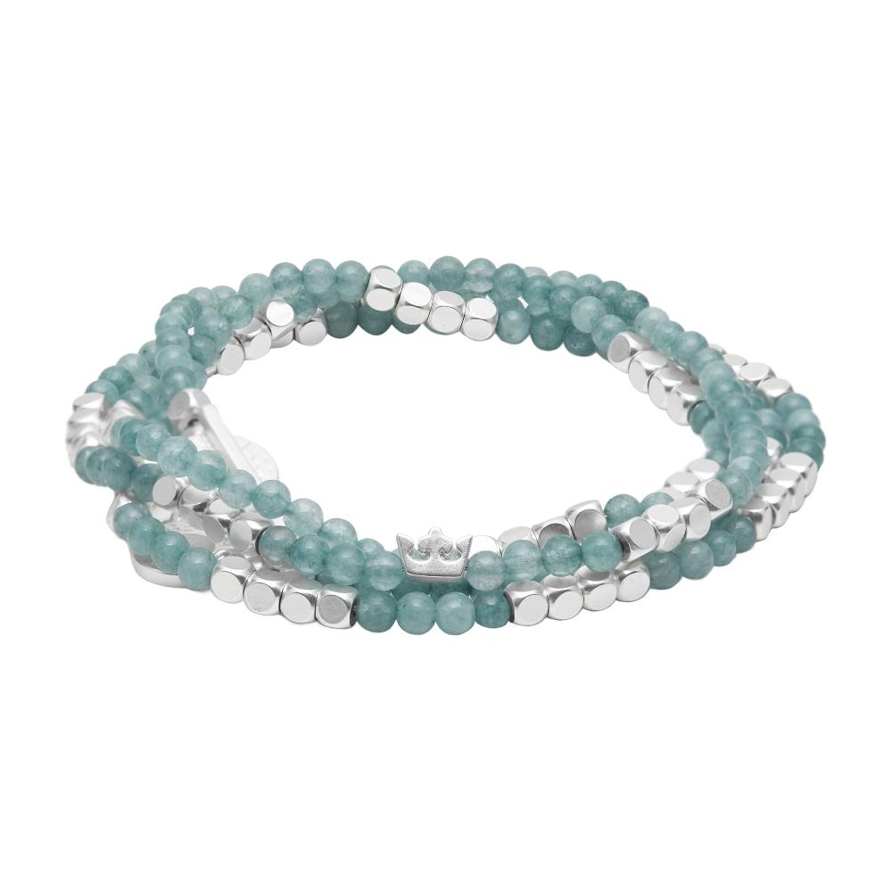 Sence Copenhagen Gemstone Addict Necklace / Wrapped Bracelet - Aquamarine Matt Silver Plated - 92 CM
