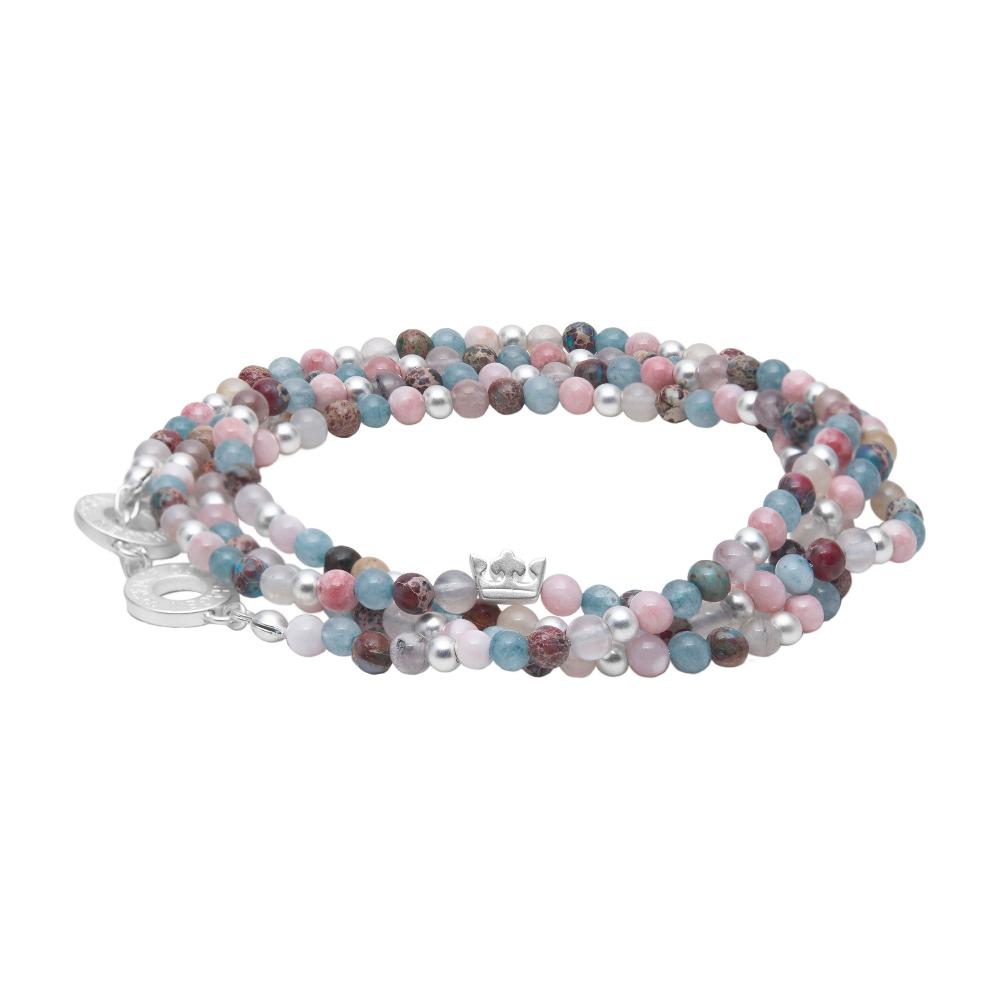 Sence Copenhagen Gemstone Addict Necklace / Wrapped Bracelet - Pastel Multi Matt Silver Plated - 92 CM