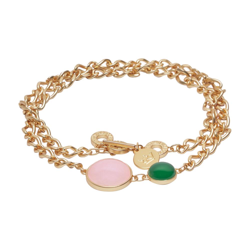 Sence Copenhagen Stone Duet Necklace Rose & Green Quartz Matt Gold Plated - 48 CM