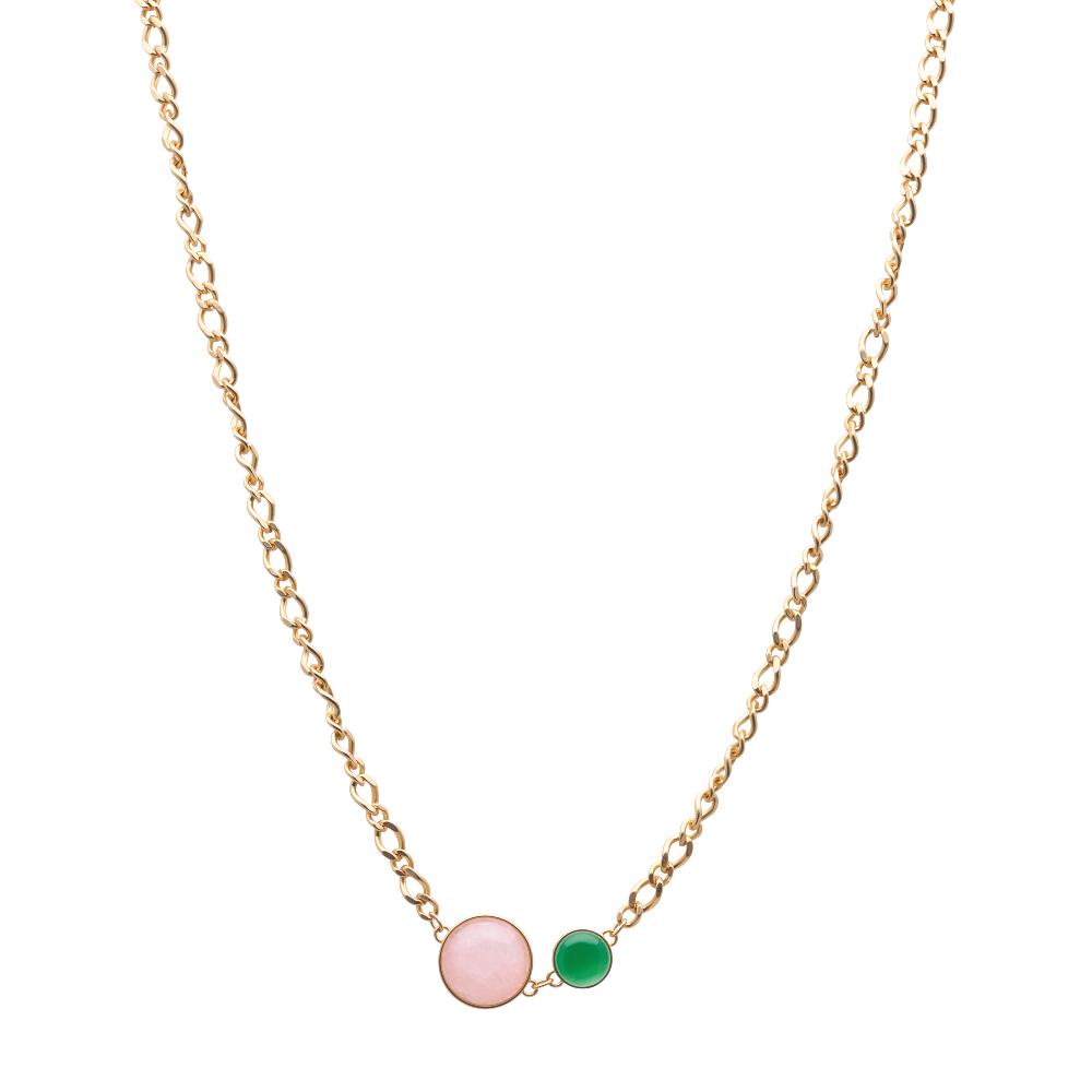 sence copenhagen Stone duet necklace rose & green quartz matt gold plated - 48 CM