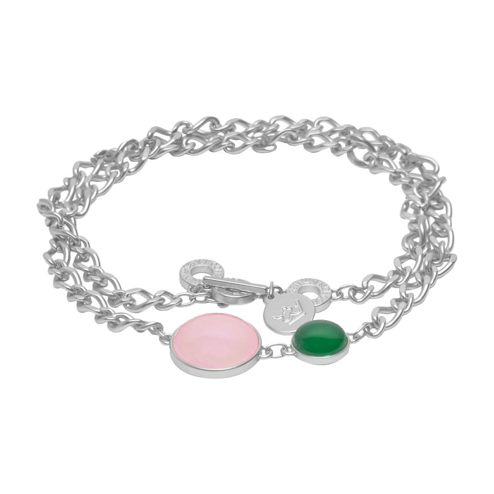 Sence Copenhagen Stone Duet Necklace Rose & Green Quartz Matt Silver Plated - 48 CM