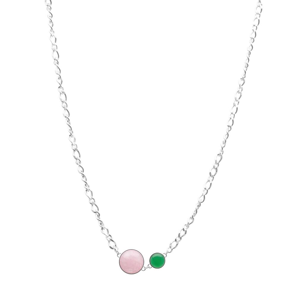 sence copenhagen Stone duet necklace rose & green quartz matt silver plated - 48 CM