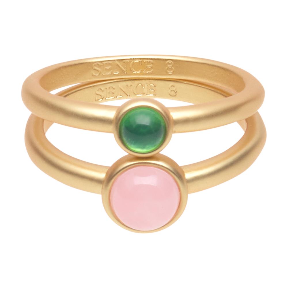 sence copenhagen Stone duet rings rose & green quartz matt gold plated size 7