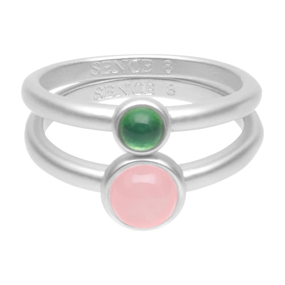 sence copenhagen Stone duet rings rose & green quartz matt silver plated size 7