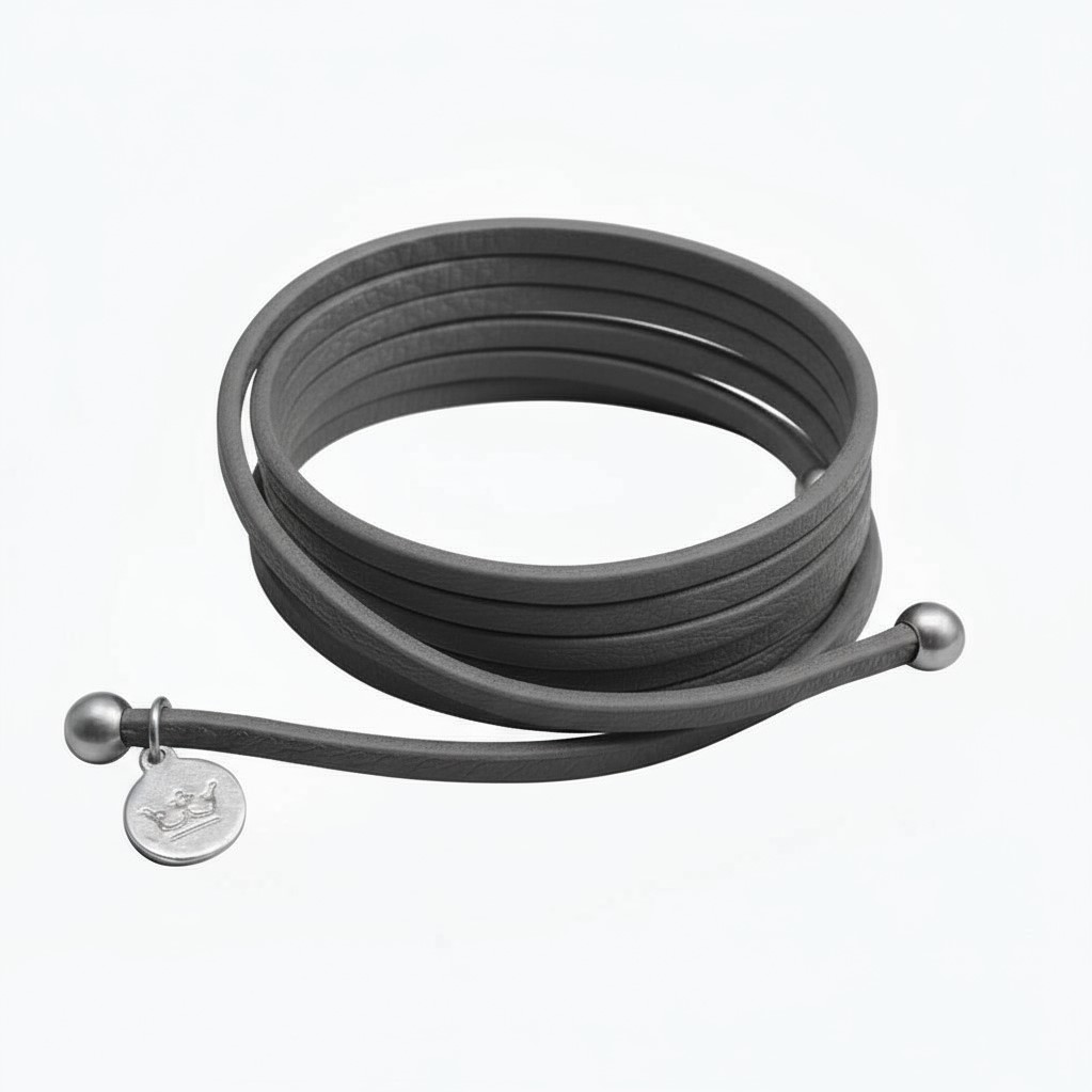 sence copenhagen Strap Necklace / Bracelet - Dark grey leather matt silver plated