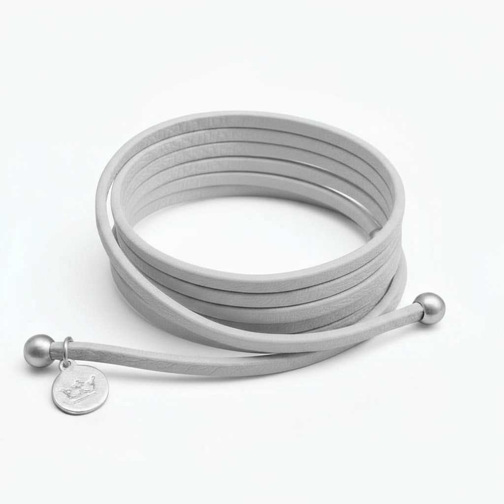 sence copenhagen Strap Necklace / Bracelet - Light grey leather matt silver plated