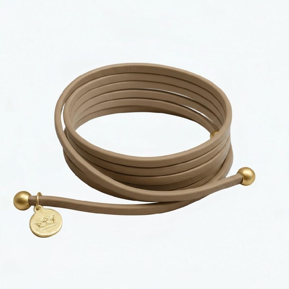 sence copenhagen Strap Necklace / Bracelet - Taupe leather matt silver plated