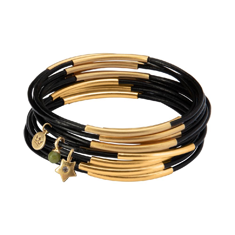 sence copenhagen Urban Gypsy bracelets Black leather matt gold plated