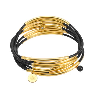 sence copenhagen Urban Gypsy bracelets - black leather matt gold plated