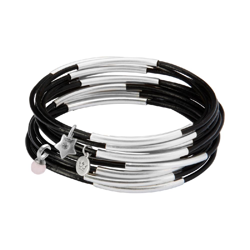 sence copenhagen Urban Gypsy bracelets black leather matt silver plated