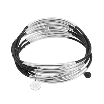 sence copenhagen Urban Gypsy bracelets - black leather matt silver plated