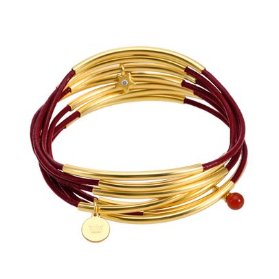 sence copenhagen Urban Gypsy bracelets - burgundy leather matt gold plated