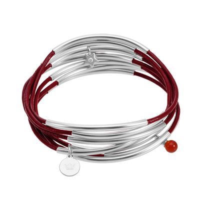 sence copenhagen Urban Gypsy bracelets - burgundy leather matt silver plated