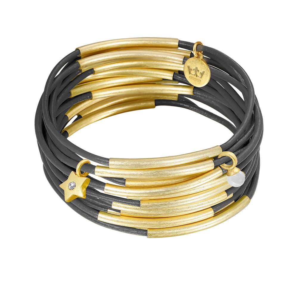 sence copenhagen Urban Gypsy bracelets dark grey leather matt gold plated