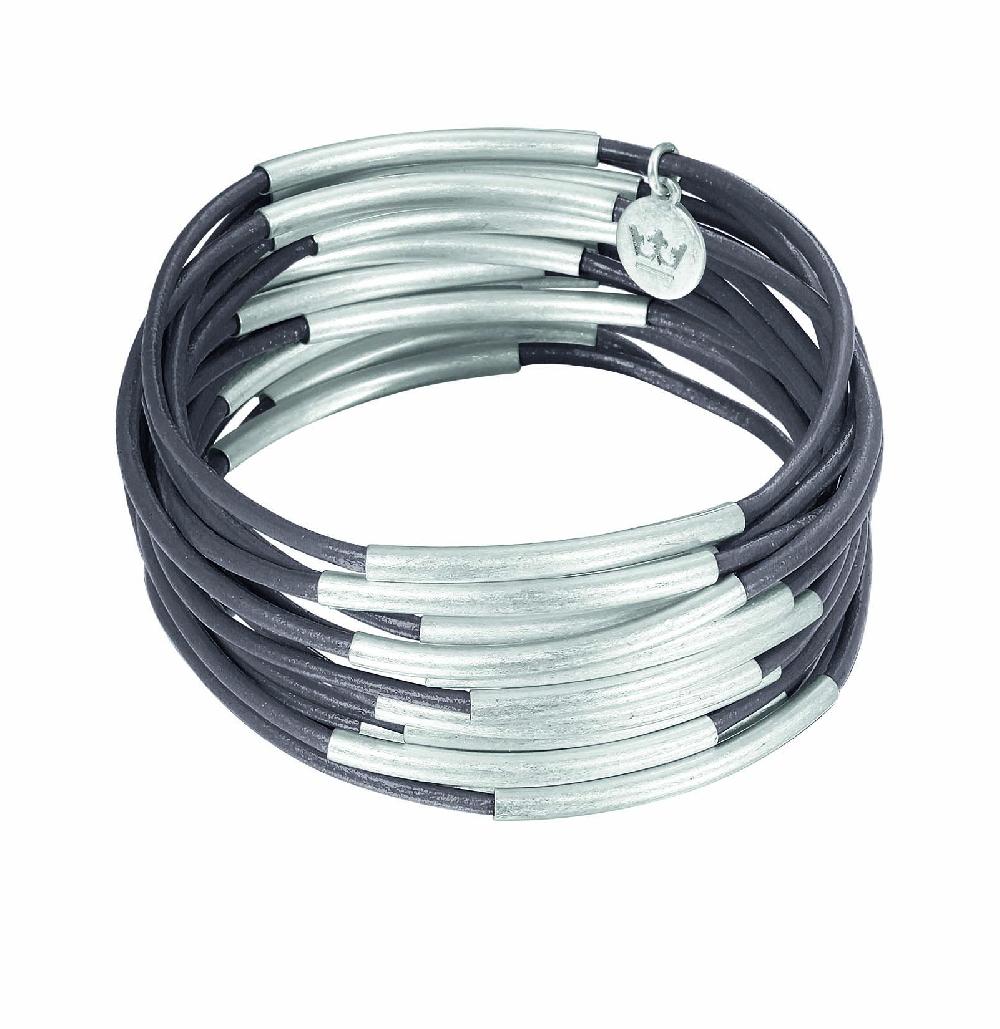 sence copenhagen Urban Gypsy bracelets dark grey leather matt silver plated