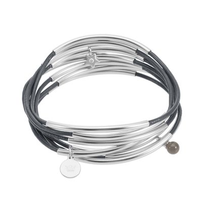 sence copenhagen Urban Gypsy bracelets - dark grey leather matt silver plated