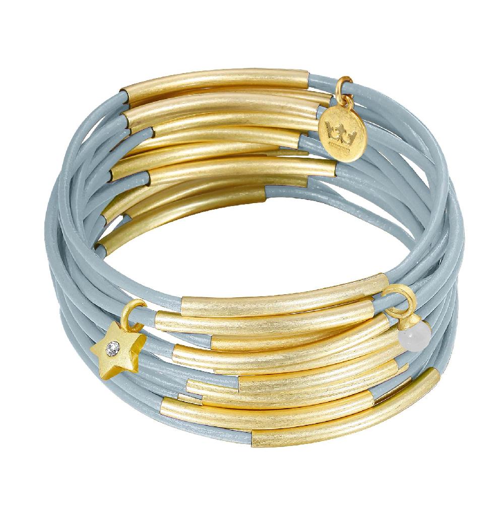 sence copenhagen Urban Gypsy bracelets Sky Blue leather matt gold plated