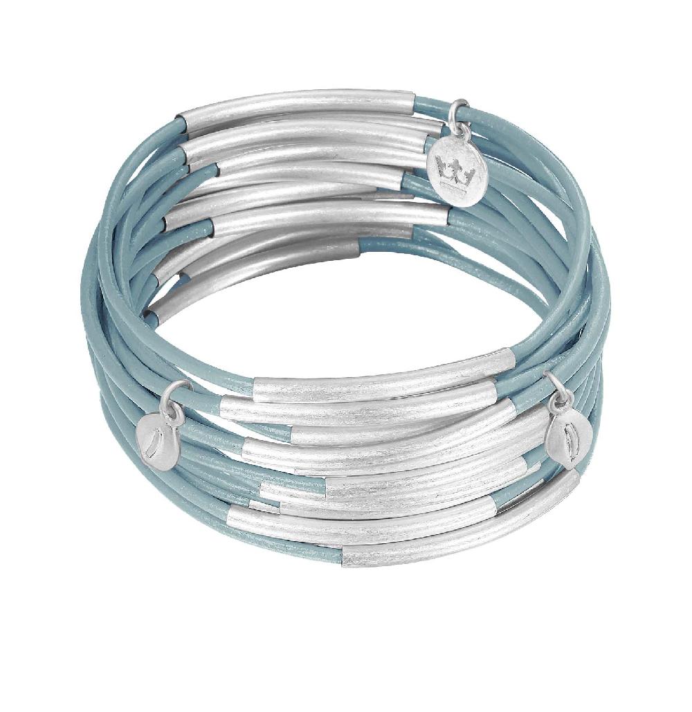 sence copenhagen Urban Gypsy bracelets Sky Blue leather matt silver plated