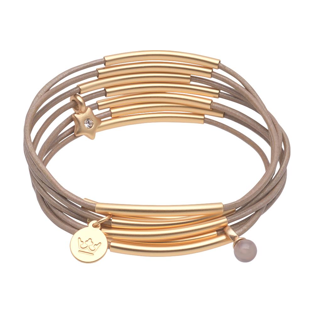 sence copenhagen Urban Gypsy bracelets taupe leather matt gold plated