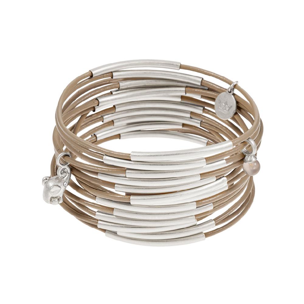 sence copenhagen Urban Gypsy bracelets taupe leather matt silver plated