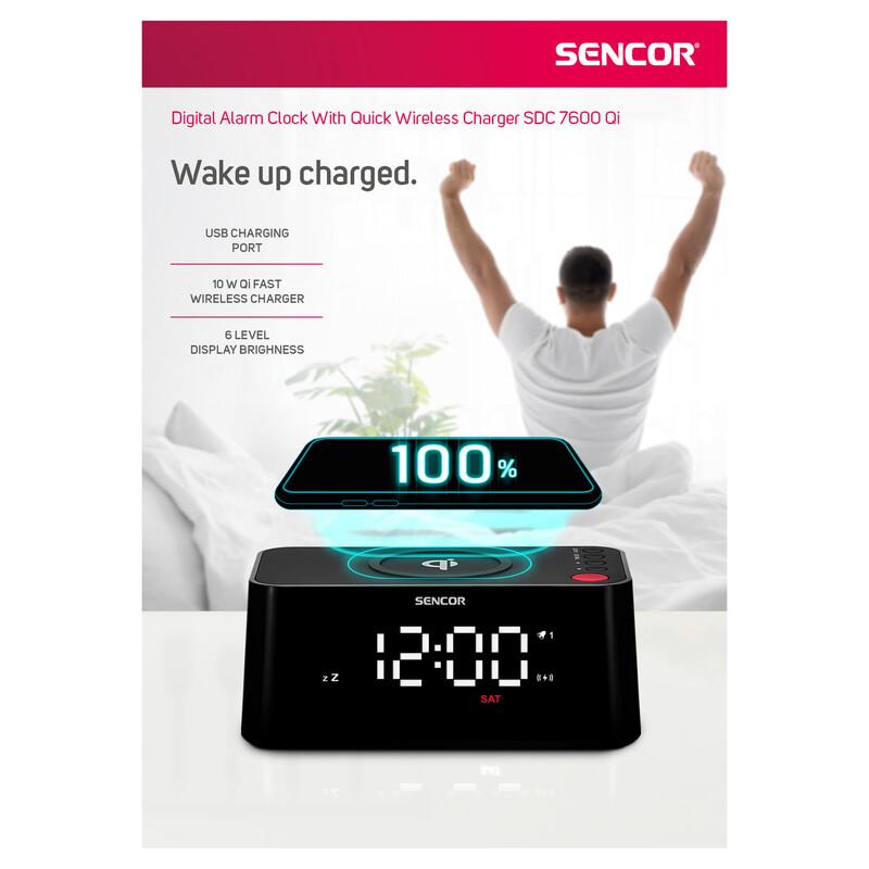 Sencor SDC 7600 Qi Digital Alarm Clock With Quick Wireless Charger