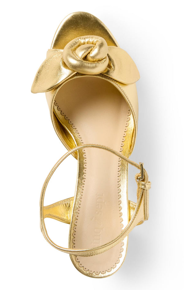 Sept Cinq Arianna Knotted Rose Metallic Platform Heel