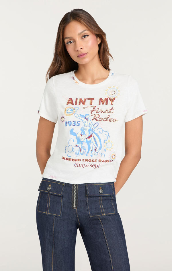 Sept Cinq Bespoke Aint My First Rodeo Shrunken Tee Knit Top