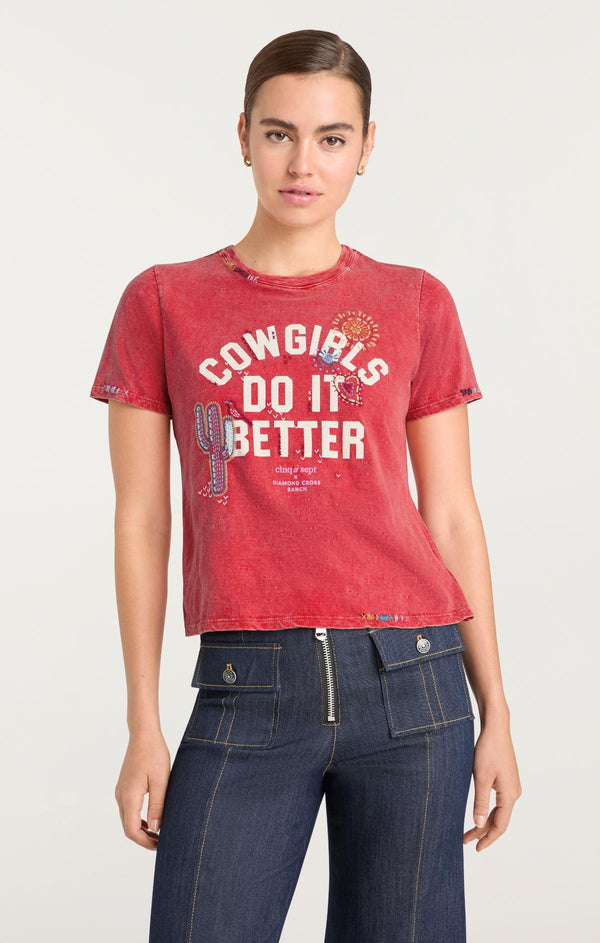 Sept Cinq Bespoke Cowgirls Do It Better Shrunken Tee Knit Top