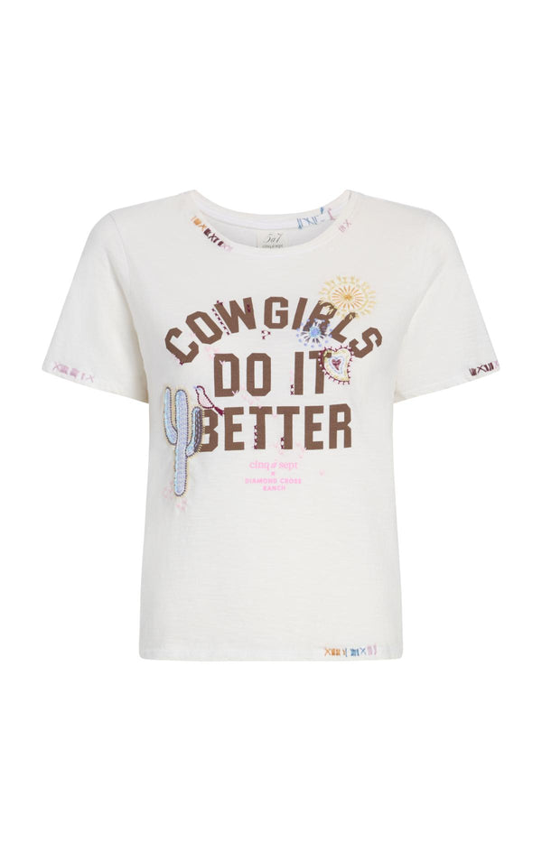 sept cinq Bespoke Cowgirls Do It Better Shrunken Tee Knit Top