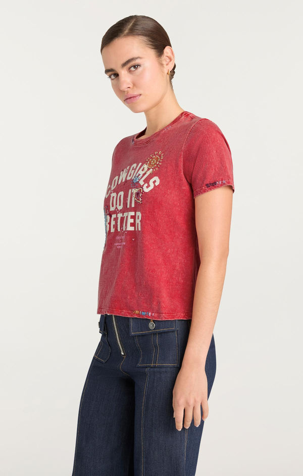 Sept Cinq Bespoke Cowgirls Do It Better Shrunken Tee Knit Top