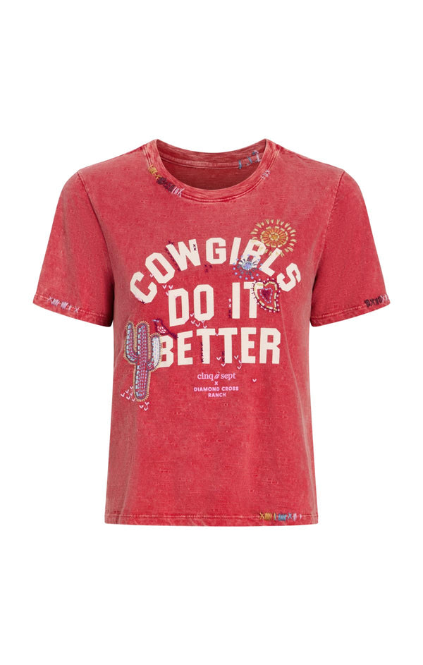 sept cinq Bespoke Cowgirls Do It Better Shrunken Tee Knit Top