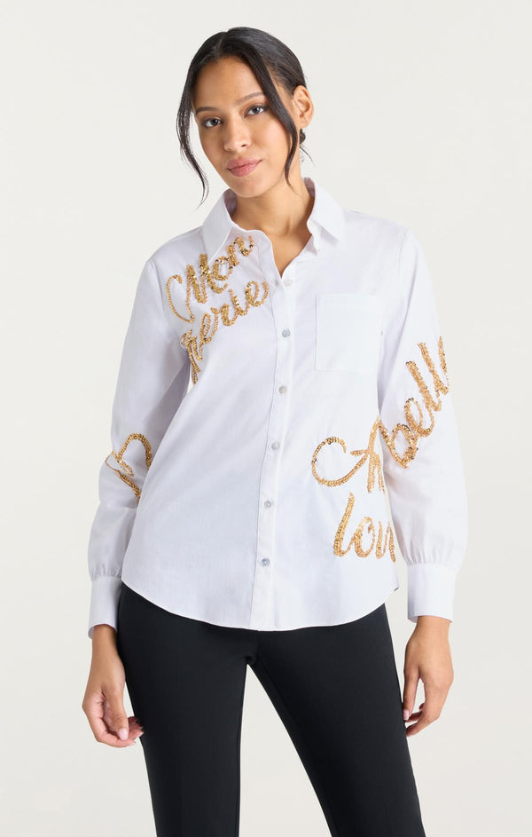 Sept Cinq Crushed Sequin Loveletter Blanche Top Woven Tops