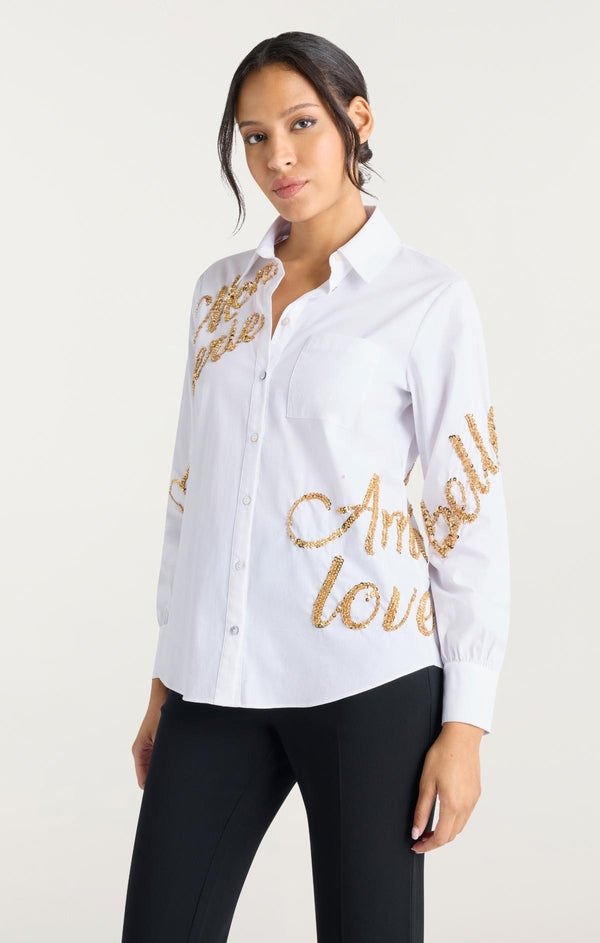 Sept Cinq Crushed Sequin Loveletter Blanche Top Woven Tops