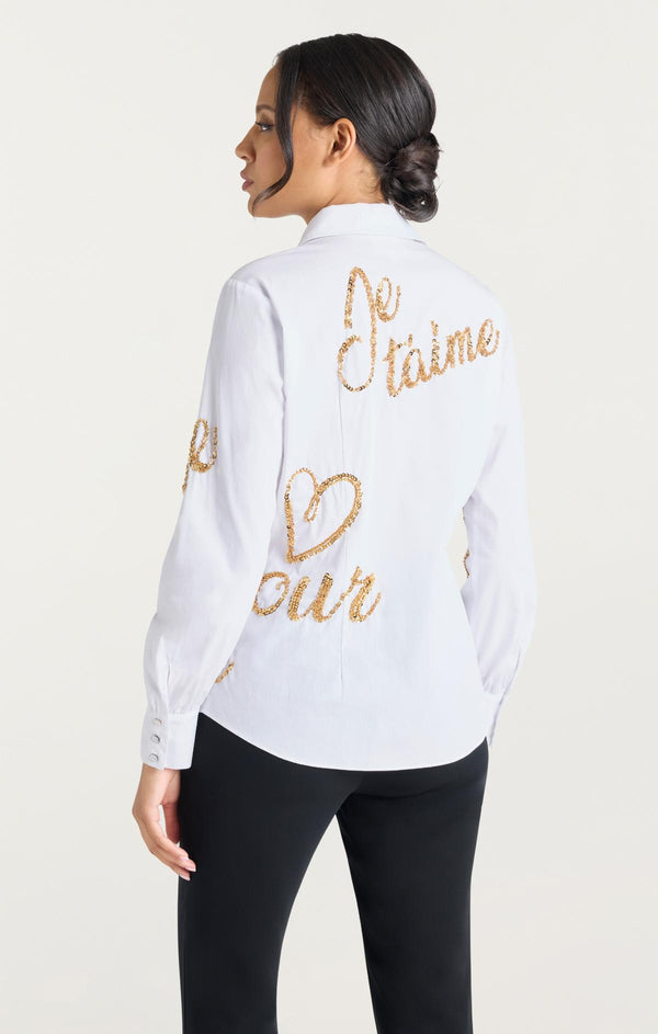 Sept Cinq Crushed Sequin Loveletter Blanche Top Woven Tops