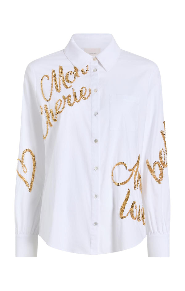 sept cinq Crushed Sequin Loveletter Blanche Top Woven Tops