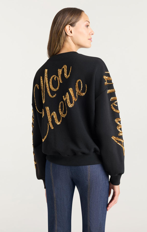 Sept Cinq Crushed Sequin Loveletter Brandy Pullover Knit Top