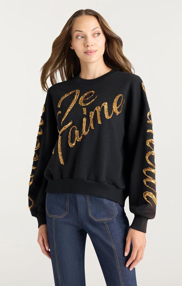 Sept Cinq Crushed Sequin Loveletter Brandy Pullover Knit Top