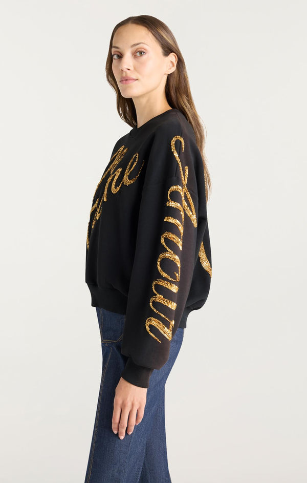 Sept Cinq Crushed Sequin Loveletter Brandy Pullover Knit Top