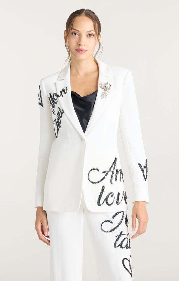 Sept Cinq Crushed Sequin Loveletter Karlie Blazer Jacket