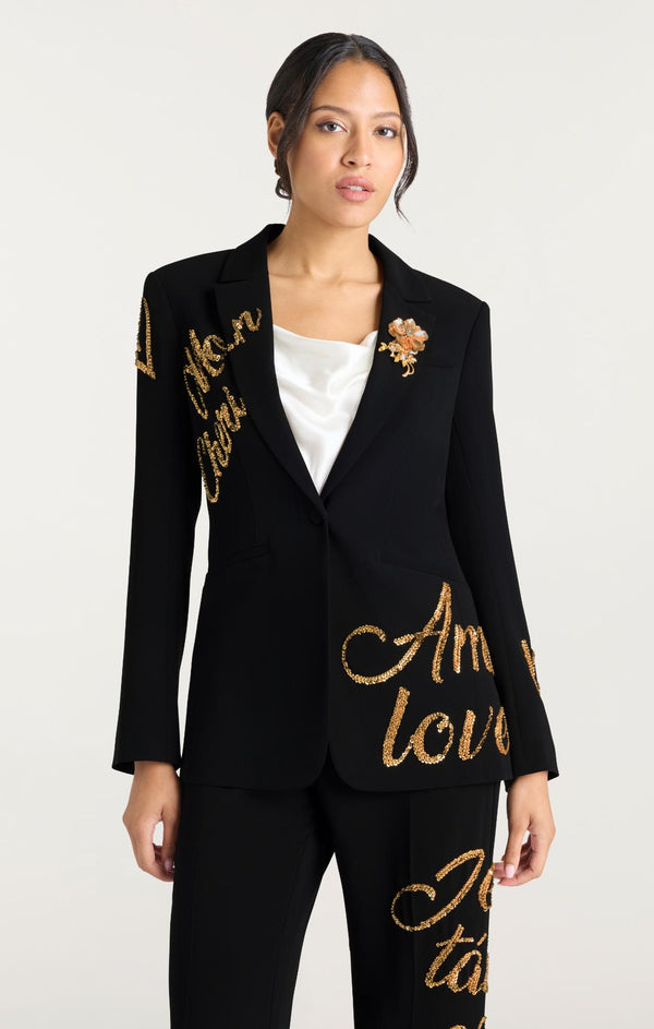 Sept Cinq Crushed Sequin Loveletter Karlie Blazer Jacket