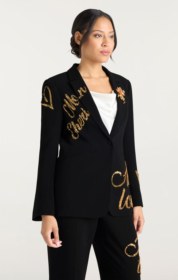 Sept Cinq Crushed Sequin Loveletter Karlie Blazer Jacket