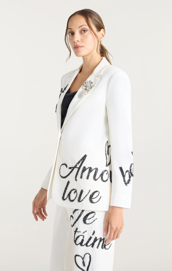 Sept Cinq Crushed Sequin Loveletter Karlie Blazer Jacket